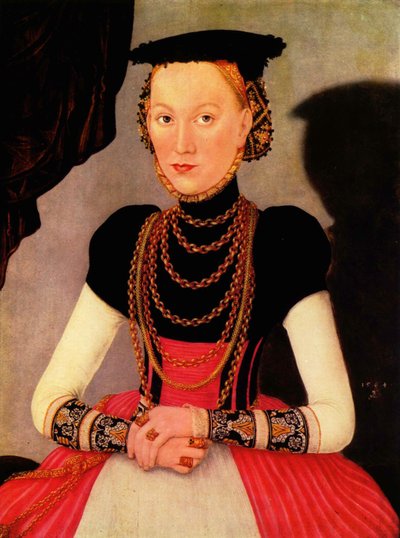 niemiecki: Weibliches Bildnis / Bildnis einer Frau (eine geborene Hoffmann aus Leipzig) Portret kobiecy / Portrait of a Woman (a Hoffmann by birth from Leipzig) autorstwa Lucas Cranach the Younger