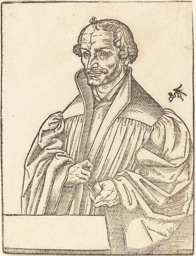 Philip Melanchton, w połowie po lewej, stojący za napierśnikiem autorstwa Lucas Cranach the Younger