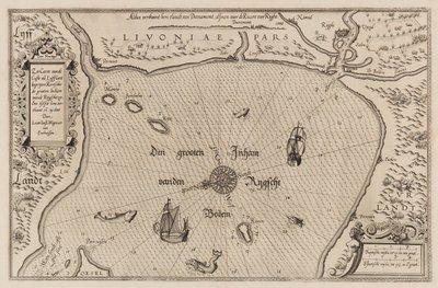 Mapa morska Zatoki Ryskiej, Kartografia. autorstwa Lucas Jansz. Waghenaer