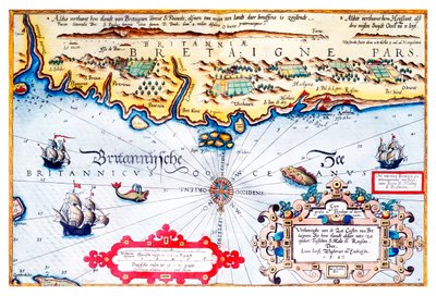 Mapa nawigacyjna wybrzeża Bretanii autorstwa Lucas Janszoon Waghenaer