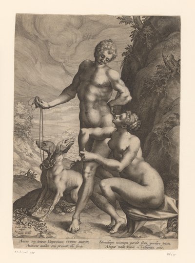 Venus i Adonis z dwoma psami autorstwa Lucas Kilian