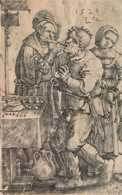 Dentysta, 1523. autorstwa Lucas Leyden van