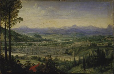 Widok Linzu z rysunkiem artystycznym na pierwszym planie, 1593. autorstwa Lucas Valckenborch van
