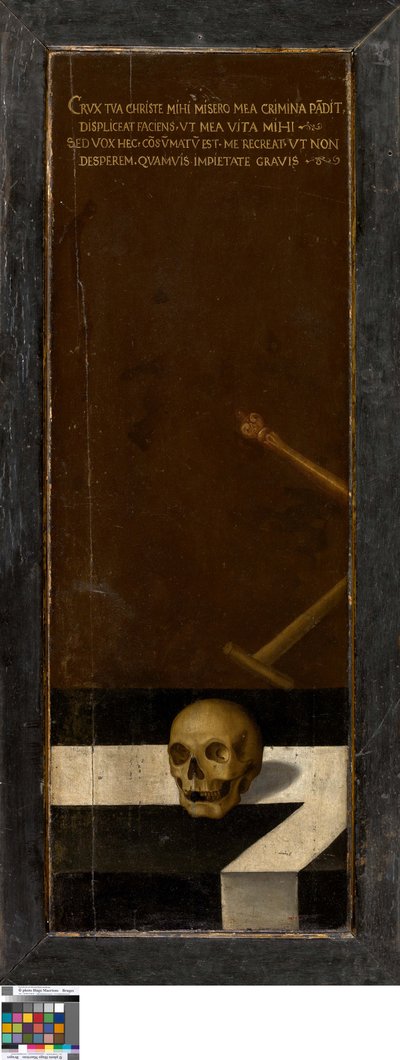 Jan Chrzciciel (lewe skrzydło), Darczyńca (prawe skrzydło), Martwa natura Vanitas (zamknięta) autorstwa Lucas de Heere