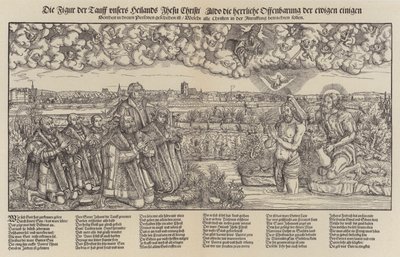 Fryderyk III, elektor Saksonii i Marcin Luter świadkami chrztu Chrystusa (rycina;) autorstwa Lucas the Elder (after) Cranach