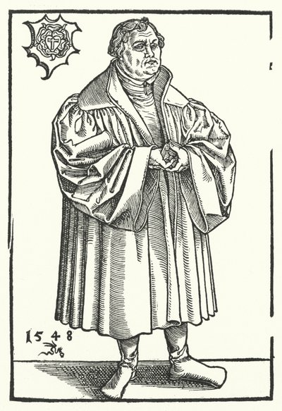 Niemiecki reformator protestancki Marcin Luter w późniejszym życiu (grafika) autorstwa Lucas the Elder (after) Cranach