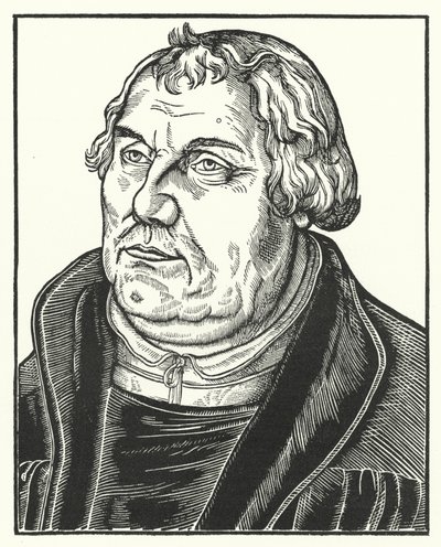 Portret niemieckiego reformatora protestanckiego Marcina Lutra w późniejszym życiu (rycina) autorstwa Lucas the Elder (after) Cranach
