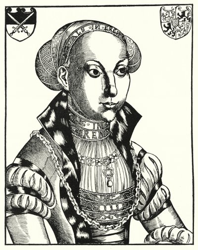 Sybille z Kleve, małżonka Jana Fryderyka I, elektora saskiego (grafika) autorstwa Lucas the Elder (after) Cranach