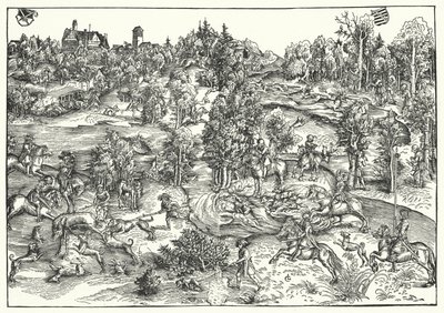 Polowanie na jelenia (rycina) autorstwa Lucas the Elder (after) Cranach