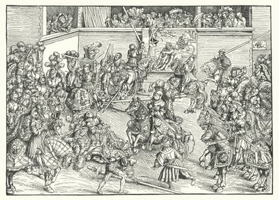 Turniej z Gobelinem Samsona i Lwa (grafika) autorstwa Lucas the Elder (after) Cranach