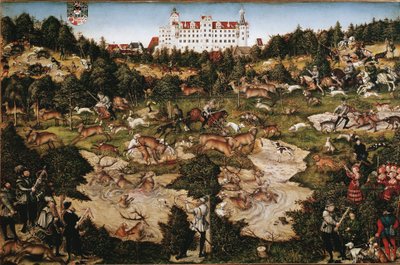 Polowanie na cześć Karola V na zamku Torgau (malarstwo autorstwa Lucas the Elder Cranach