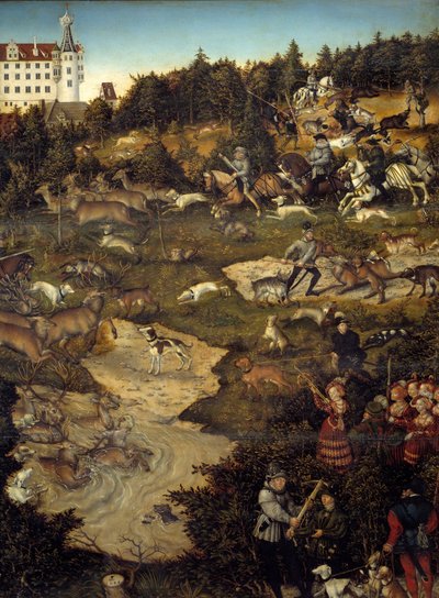 Polowanie na cześć Karola V na zamku Torgau (Niemcy). Szczegół. Obraz Lucasa Cranacha (1472-1553) autorstwa Lucas the Elder Cranach