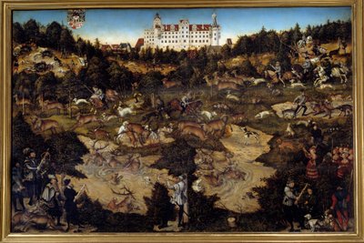 Polowanie na cześć Karola V na zamku Torgau (Niemcy). Obraz Lucasa Cranacha Starszego (1472-1553) autorstwa Lucas the Elder Cranach