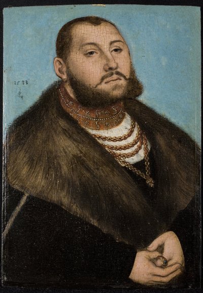 Jean-Frederic (Jean Frederic) Ier de Saxe dit le Magnanime - Jan Fryderyk I, Elektor Saksonii (1503-1554) - Cranach, Lucas, Starszy (1472-1553) - 1533 - Olej na drewnie - 20x14 - Museo del Prado , Madryt autorstwa Lucas the Elder Cranach