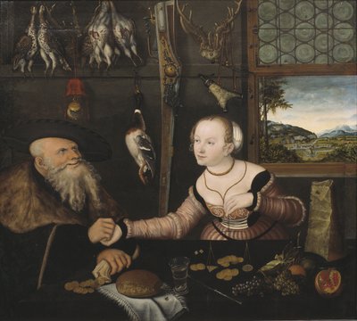Le couple mal assorti - Źle dobrana para, autorstwa Cranacha, Lucasa Starszego (1472-1553). Olej na drewnie autorstwa Lucas the Elder Cranach