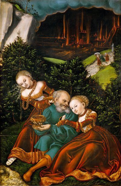 Loth et ses filles - Lot i jego córki - Lucas Cranach Starszy (1472-1553). Olej na drewnie autorstwa Lucas the Elder Cranach