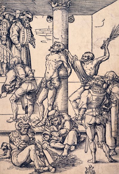 Męka Chrystusa: biczowanie, Lucas Cranach Starszy (1472-1553), drzeworyt autorstwa Lucas the Elder Cranach