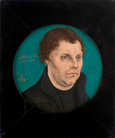 ""Portret Marcina Lutra (1483-1546)"" Obraz Lucasa Cranacha Starszego (1472-1553) Olej na desce 1525 Średnica 12,5 cm Kolekcja prywatna autorstwa Lucas the Elder Cranach
