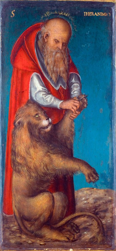 ""Święty Hieronim"" Obraz Lucasa Cranacha Starszego (1472-1553) - 1515 - Olej na desce Wym. 24,5x11,5 cm Muzeum Historii Sztuki, Wiedeń autorstwa Lucas the Elder Cranach