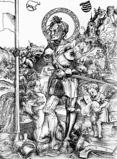 Św. Jerzy (drzewryt) (zdjęcie czarno-białe) autorstwa Lucas the Elder Cranach