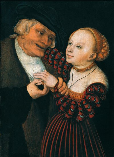 Stary mężczyzna i młoda kobieta, ok. 1530 (olej na płótnie) autorstwa Lucas the Elder Cranach
