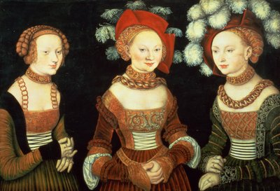 Trzy księżne saskie Sybilla (1515-92), Emilia (1516-91) i Sidonia (1518-75), córki księcia Heinricha Frommen, ok.1535 (panel) autorstwa Lucas the Elder Cranach