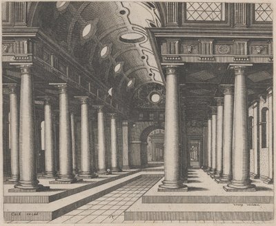 Sala ze sklepieniem kolebkowym autorstwa Lucas van Doetechum and Johannes