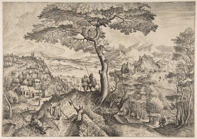 Żołnierze w Rest Milites Requiescentes z Wielkich Pejzaży, ca. 1555-56 autorstwa Lucas van Doetecum