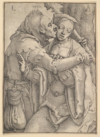 Głupiec i kobieta, 1520. autorstwa Lucas van Leyden