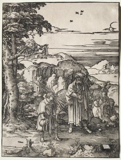 Abraham idący w ofierze Izaaka, 1517-1519. autorstwa Lucas van Leyden
