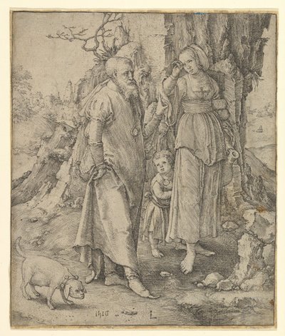 Abraham odprawia Hagar, 1516. autorstwa Lucas van Leyden