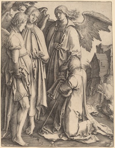 Abraham i trzej aniołowie autorstwa Lucas van Leyden