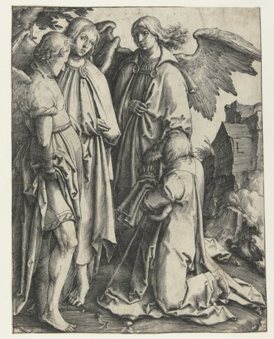 Abraham i trzej aniołowie autorstwa Lucas van Leyden