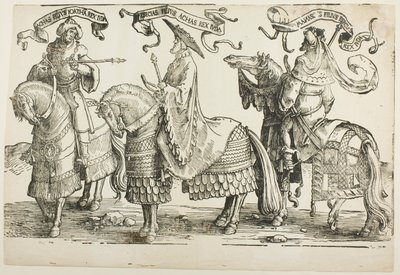 Achaz, Ezechiasz, Manasses, ilustracja czwarta, z „Dwunastu królów Izraela” autorstwa Lucas van Leyden