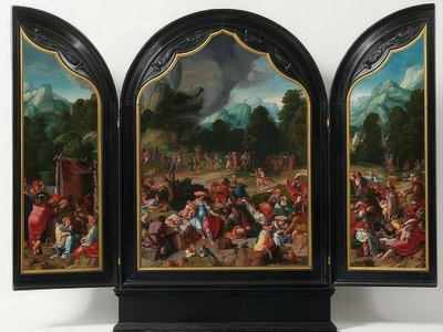 Adoracja Złotego Cielca. Około 1530 autorstwa Lucas van Leyden