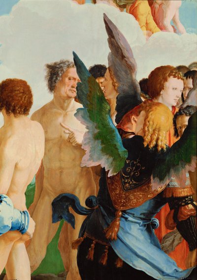 Anioły wśród sprawiedliwych (olej na drewnie) autorstwa Lucas van Leyden