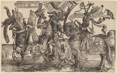 Artur, Karol Wielki (Charlemagne), Godfry z Bouillon autorstwa Lucas van Leyden