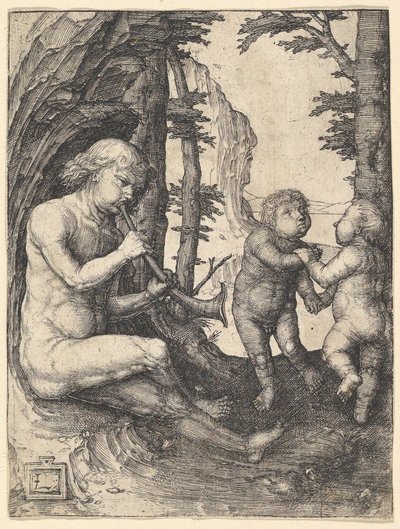 Chłopiec z trąbką, ca. 1507. autorstwa Lucas van Leyden