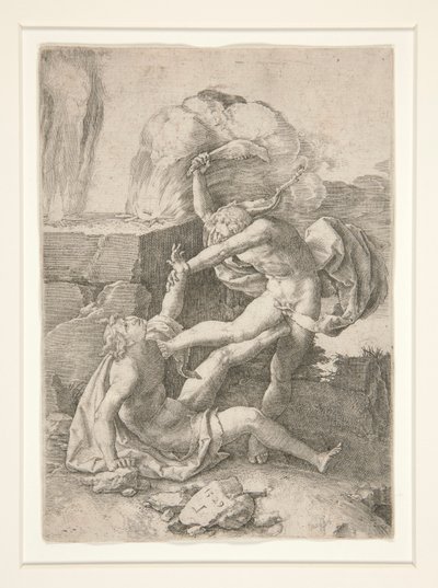 Kain zabija Abla, z Historii Adama i Ewy autorstwa Lucas van Leyden