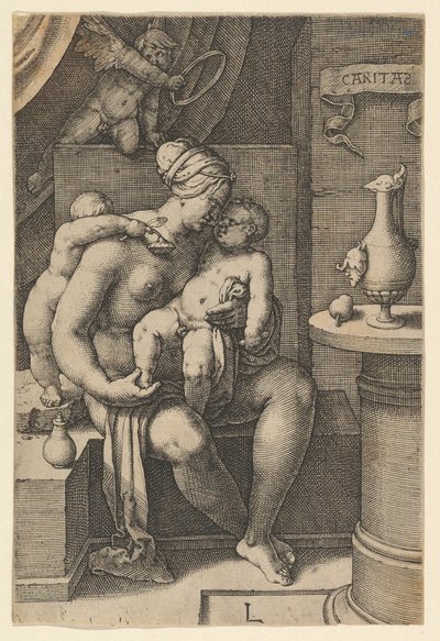 Charity, z cyklu Siedem cnót, 1530. autorstwa Lucas van Leyden
