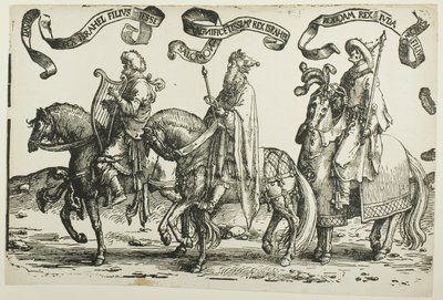 Dawid, Salomon, Roboam, płyta pierwsza, z „Dwunastu królów Izraela”. autorstwa Lucas van Leyden