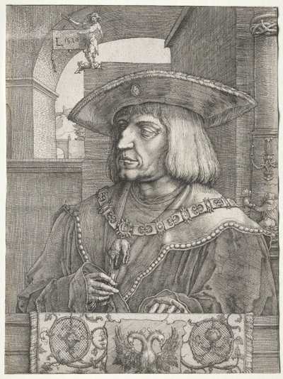 Cesarz Maksymilian I, 1520. autorstwa Lucas van Leyden