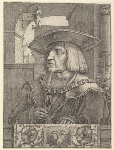 Cesarz Maksymilian I, 1520. autorstwa Lucas van Leyden