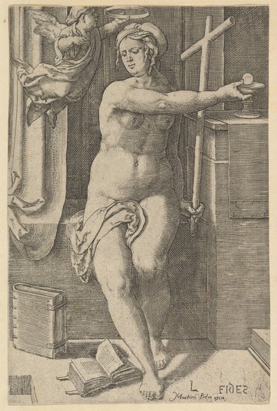 Wiara z cyklu Siedem cnót, 1530. autorstwa Lucas van Leyden