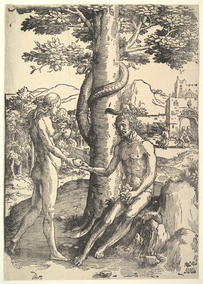 Upadek człowieka, Adama i Ewy, ca. 1514. autorstwa Lucas van Leyden