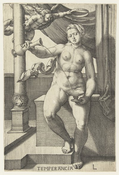 trzeźwość Temperancia (tytuł na obiekcie) Siedem cnót (tytuł serii) autorstwa Lucas van Leyden