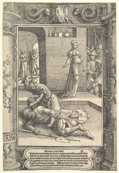 Jael Killing Sisera, ozdobna rama, ca. 1517. autorstwa Lucas van Leyden