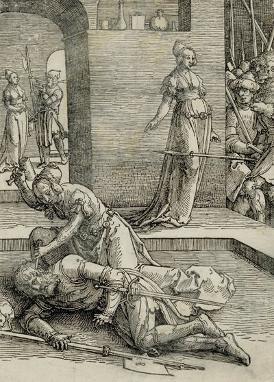 Jael zabija Siserę, 1515-19 autorstwa Lucas van Leyden