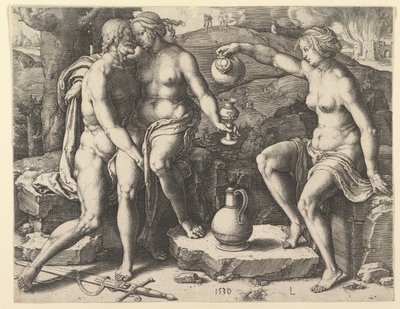 Lot i jego córki, 1530. autorstwa Lucas van Leyden