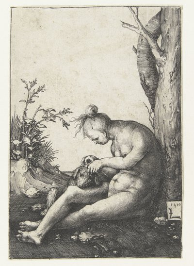 Naga kobieta z psem autorstwa Lucas van Leyden